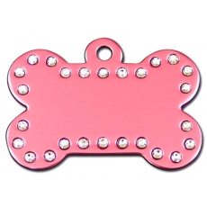 Medaille chien Alu Strass Os Rose