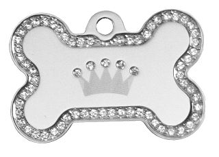 Médaille chien os luxe Strass Swarovski blanc