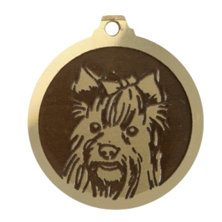 Médaille chien gravée Yorkshire poils longs