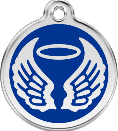 Médaille personnalisée RED DINGO Ange Bleu ronde pour chien & chat – Gravure laser durable – Ultra résistante
