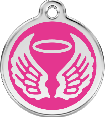 Médaille personnalisée RED DINGO Ange Rose ronde pour chien & chat – Gravure laser durable – Ultra résistante
