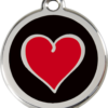 Médaille personnalisée RED DINGO Cœur Noir Noir ronde pour chien & chat