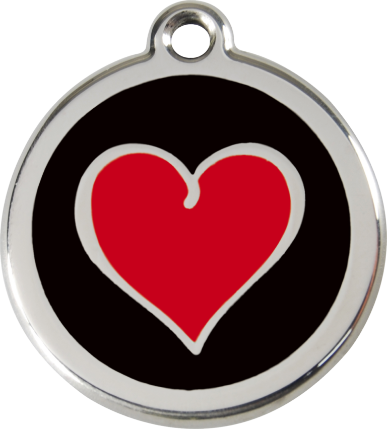 Médaille personnalisée RED DINGO Cœur Noir Noir ronde pour chien & chat