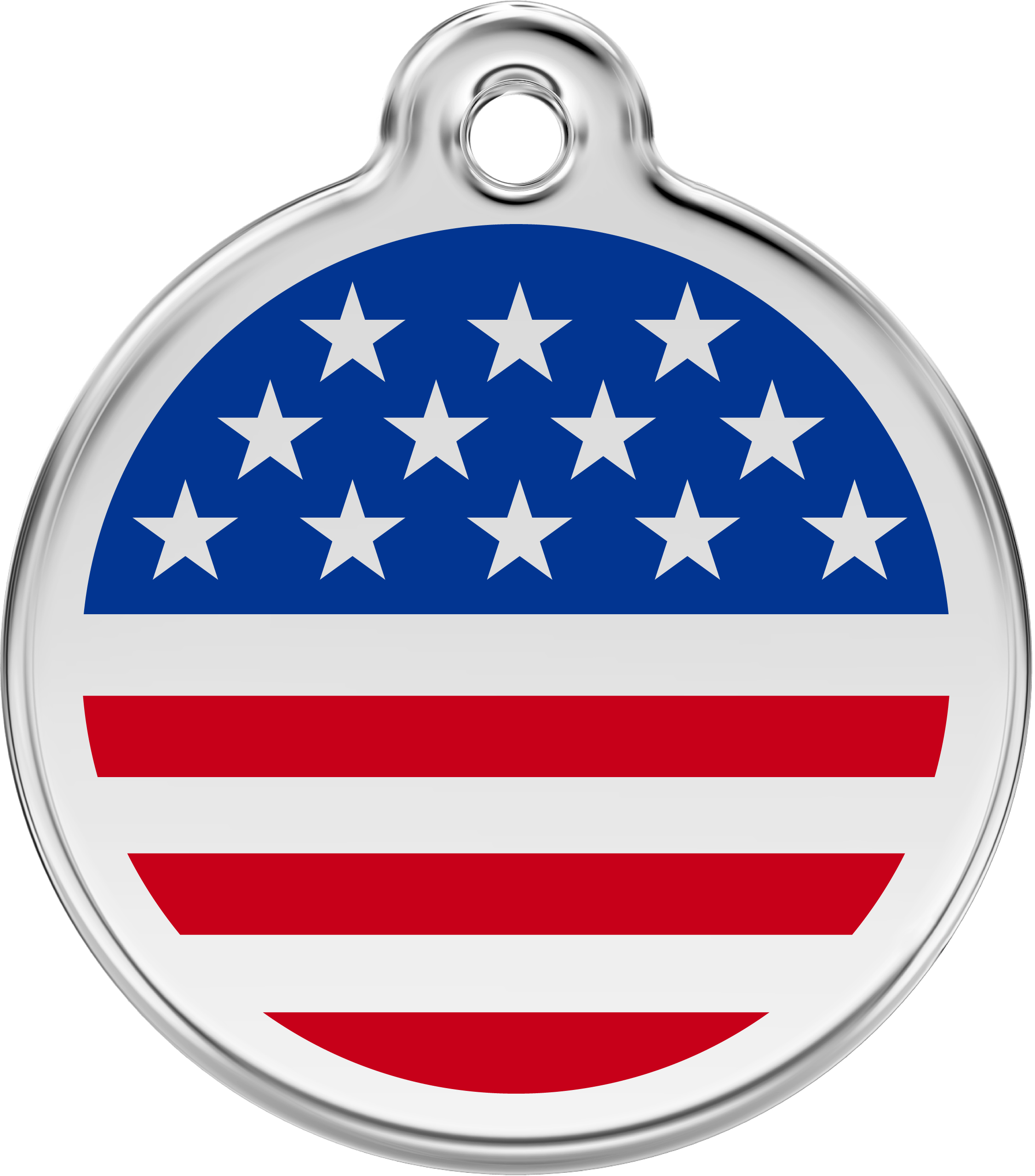 Médaille personnalisée RED DINGO Drapeau USA ronde pour chien & chat – Gravure laser durable – Ultra résistante